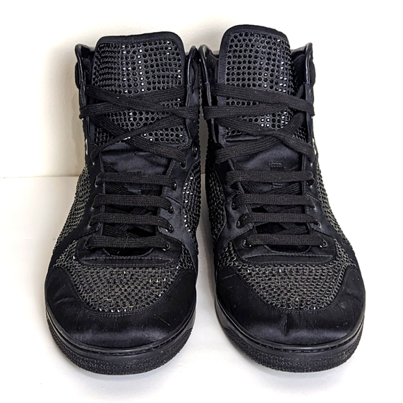 Men's Black Gucci High-Top Sneaker with Crystal Studs - Picture 2 of 7
